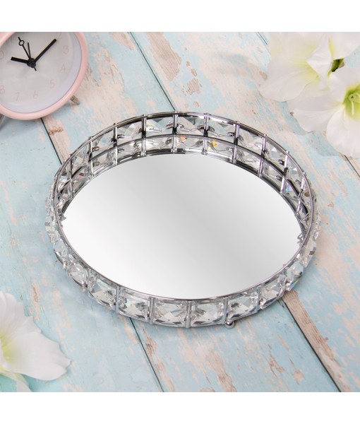 Silver Round Crystal Mirrored Tray, Small