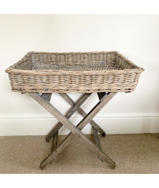 Wicker Tray Table Grey Washed